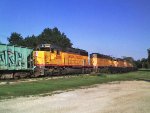 UP 3090 trails on a ballast train from Rock Springs